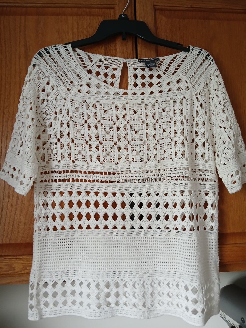 Chelsea & Theodore White Crochet Tunic Top